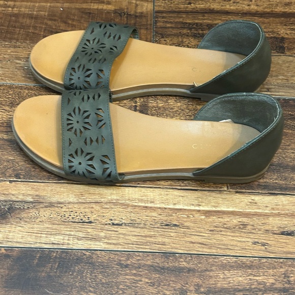 Andiamo D'Orsay Open Toe Slip On Flat Sandal Womens 9W Olive Green - Picture 10 of 10